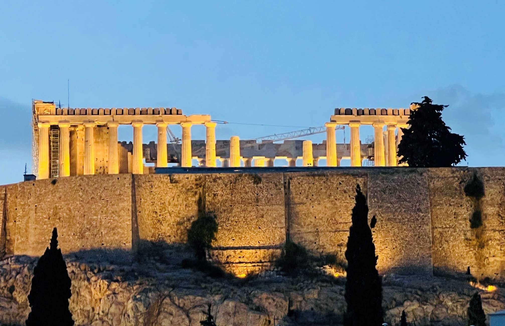 Sunlit photo of Acropolis in Athens Greece